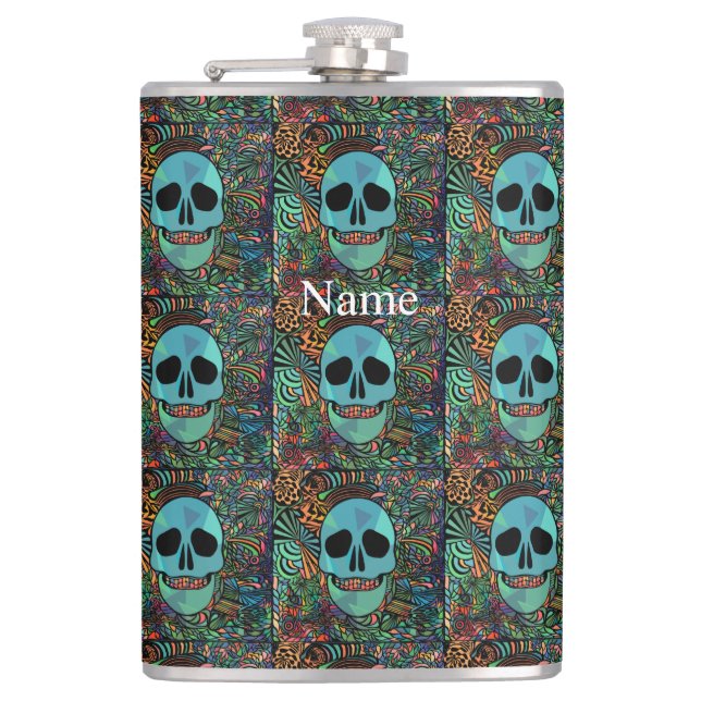 Halloween Hippie Skull Thunder_Cove  Hip Flask (Front)