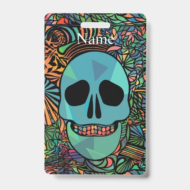 Halloween Hippie Skull Thunder_Cove  ID Badge (Front)
