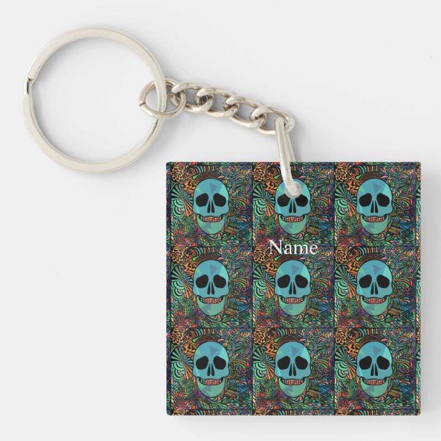 Halloween Hippie Skull Thunder_Cove Key Ring (Front)