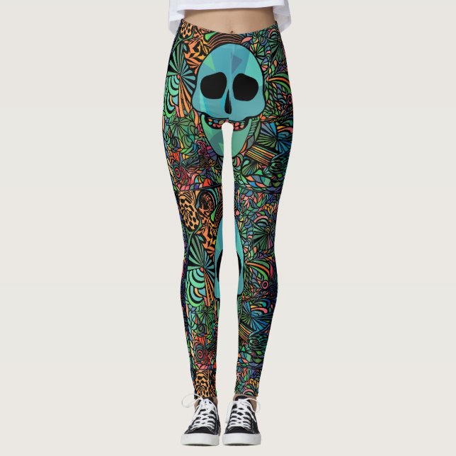 Halloween Hippie Skull Thunder_Cove  Leggings (Front)
