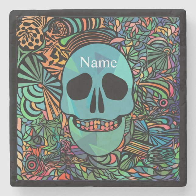 Halloween Hippie Skull Thunder_Cove  Stone Coaster (Front)