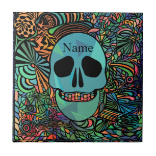 Halloween Hippie Skull Thunder_Cove Tile