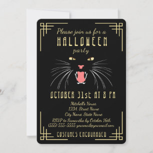 Halloween Hissing Cat Black Elegant Invitation