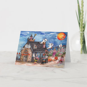 Halloween Holiday Card Pigs Trick or Treat, Ghosts