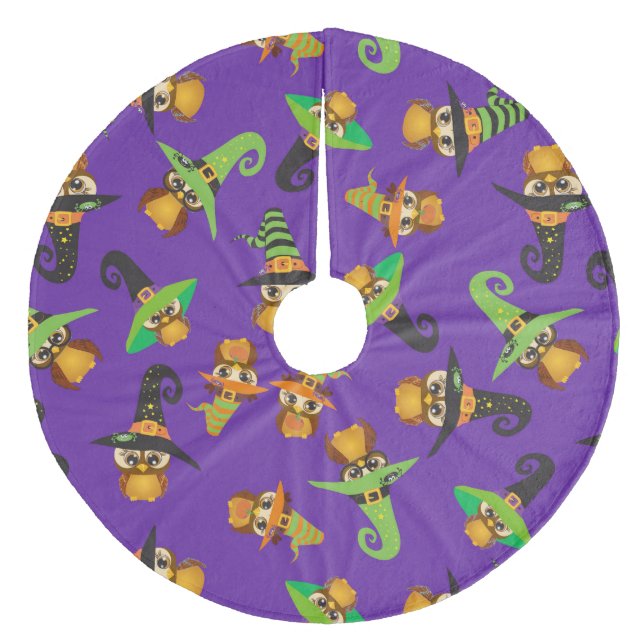 Halloween Holiday Custom Retro Owl Fleece Tree Skirt (Front)