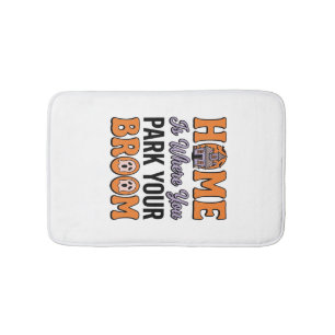 Halloween Home Park Your Broom Vintage Typography  Bath Mat