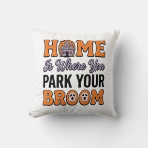 Halloween Home Park Your Broom Vintage Typography Cushion