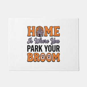 Halloween Home Park Your Broom Vintage Typography Doormat