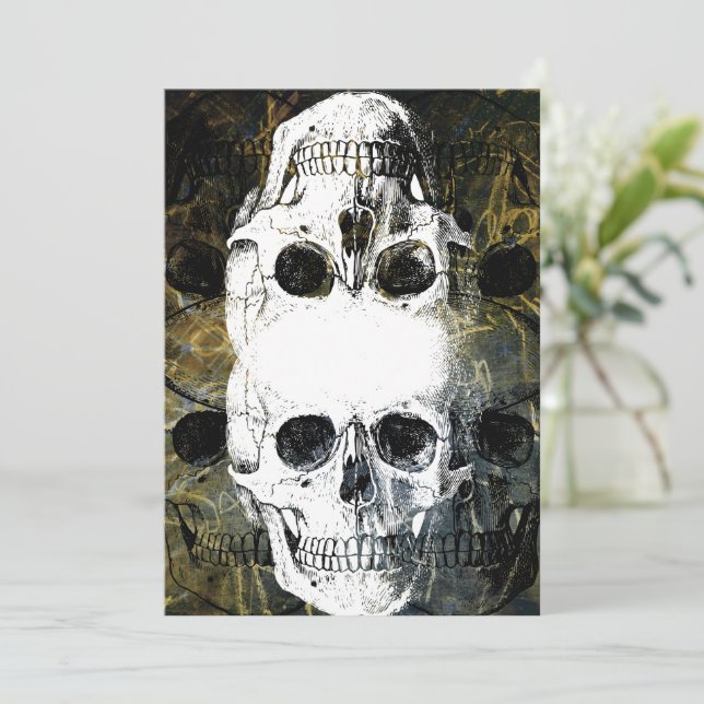 Halloween Horror - 3 Skulls Graffiti Burst Invitation (Standing Front)