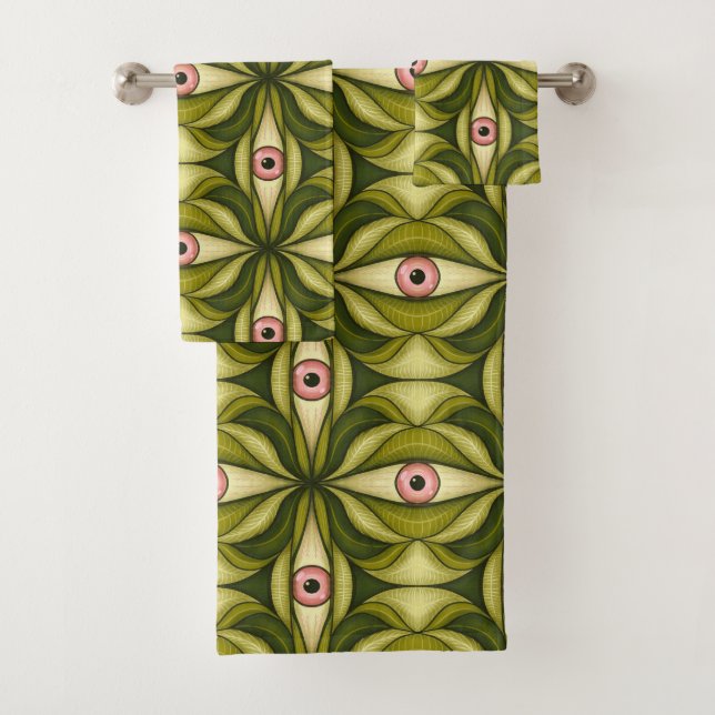 Halloween Horror Eyes Green Creepy Witchy Goth Bath Towel Set (Insitu)