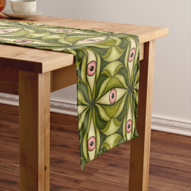 Halloween Horror Eyes Green Creepy Witchy Goth Short Table Runner (In Situ)