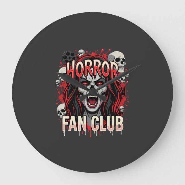 Halloween Horror Fan Club Vampire Skull Large Clock (Front)