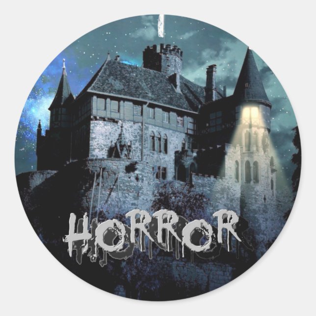 Halloween Horror haunted House Scary Blue Night Classic Round Sticker (Front)