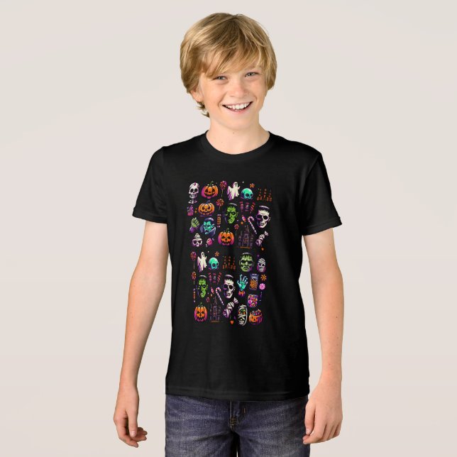 Halloween Horror & Monster Icon Art T-Shirt Tri-Blend Shirt (Front Full)