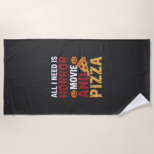 Halloween Horror Movie and Pizza Typography Beach Towel