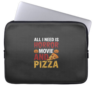 Halloween Horror Movie and Pizza Typography Laptop Sleeve
