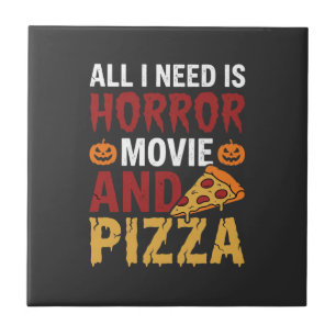 Halloween Horror Movie and Pizza Typography Tile