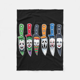 Halloween Horror Movie Characters In Knives Scary  Fleece Blanket