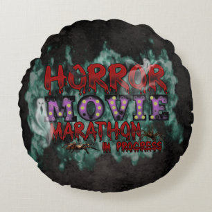 Halloween Horror Movie Marathon In Progress Round Cushion