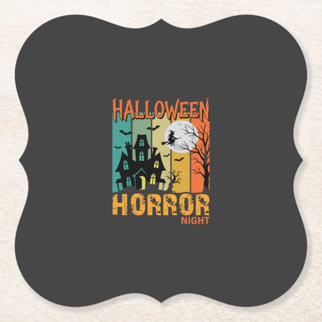Halloween Horror Night Haunted House Vector_1 Paper Coaster (Front)