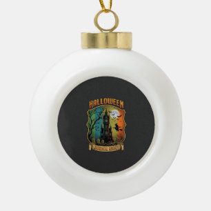Halloween Horror Night Haunted House Witch Full Mo Ceramic Ball Christmas Ornament