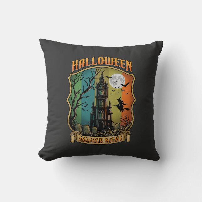 Halloween Horror Night Haunted House Witch Full Mo Cushion (Front)