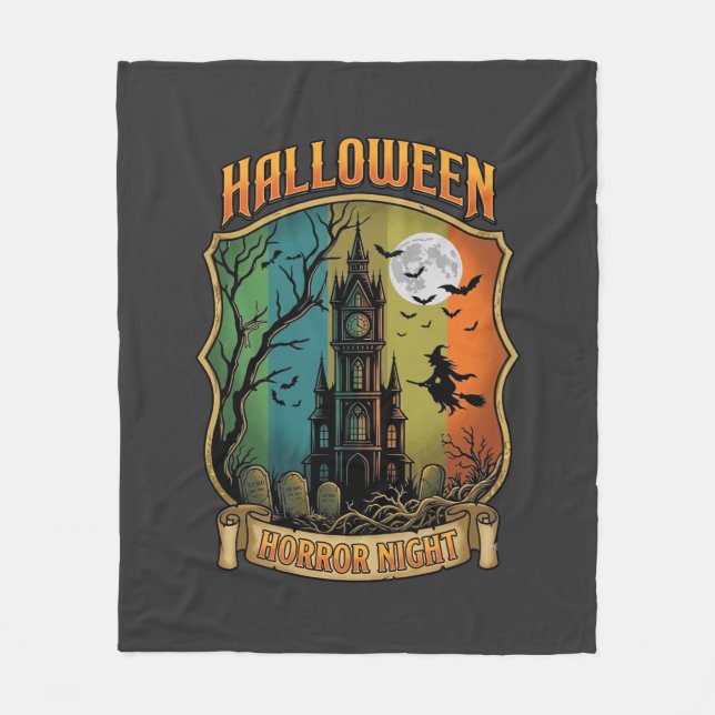 Halloween Horror Night Haunted House Witch Full Mo Fleece Blanket (Front)