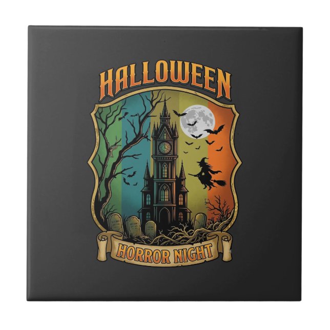 Halloween Horror Night Haunted House Witch Full Mo Tile (Front)