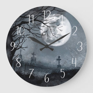  Halloween Horror Night,Moon,Graveyard Scene Large Clock