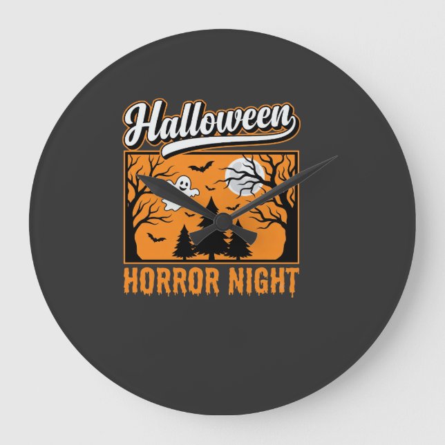 Halloween Horror Night Retro Ghost Forest Large Clock (Front)