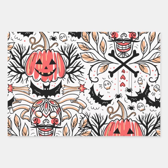 Halloween Horror Pattern Wrapping Paper Sheet (Front)