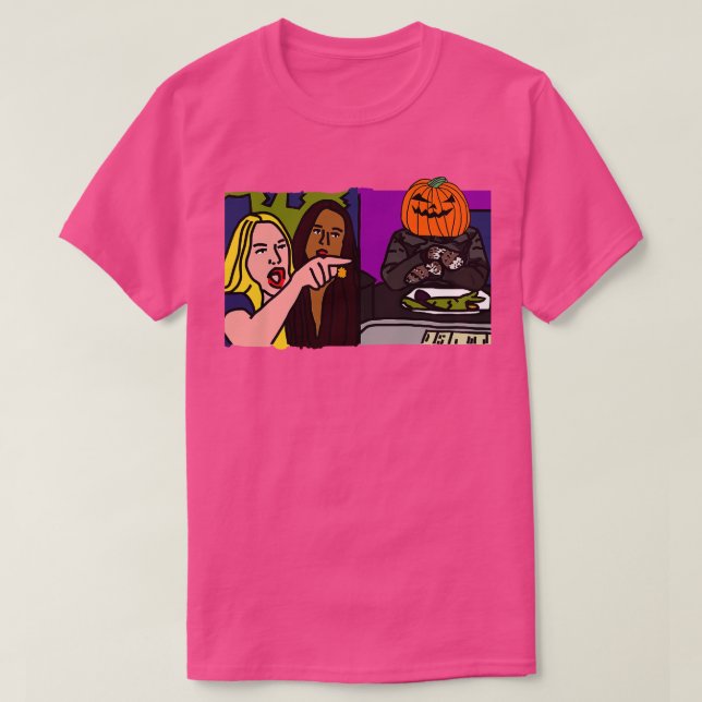 Halloween Horror Woman Yelling at Cat Memes with P T-Shirt (Design Front)