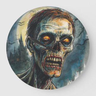 Halloween, Horror, Zombie,Eyes of The Full Moon Large Clock