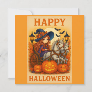 Halloween Horse and Carriage Cute Witch Card