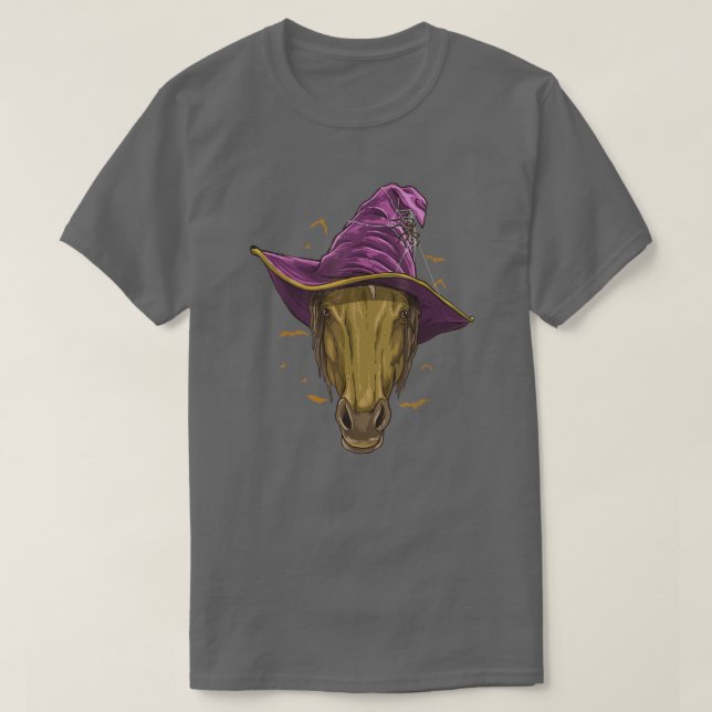 Halloween Horse Lover Horse Witch Hat Funny T-Shirt (Design Front)