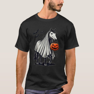 Halloween Horse With Pumpkin Ghost Costume Rider R T-Shirt