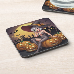 Halloween Hot Anime Witch on Jack-O-Lantern Coaster