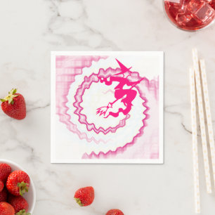 Halloween hot pink flying witch magic spell swirl napkin