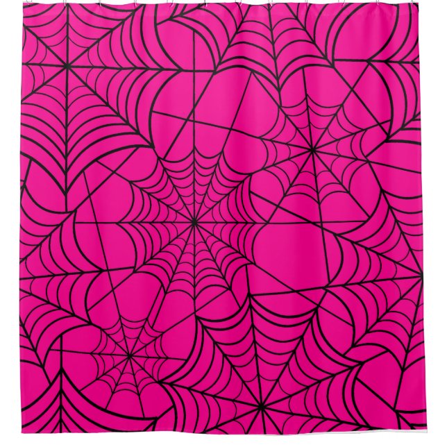 halloween hot pink spider web shower curtain (Front)