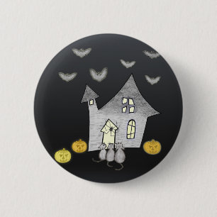 Halloween House, Black Cats, Bats, Pumpkins 6 Cm Round Badge