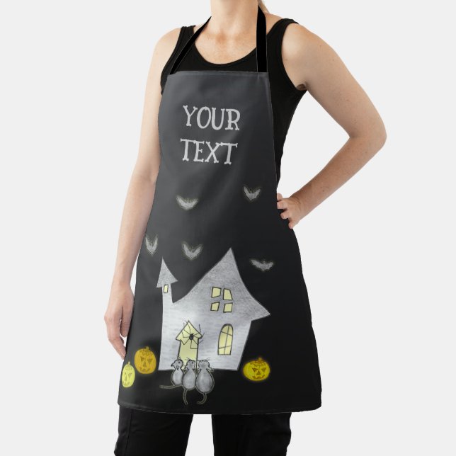 Halloween House, Black Cats, Bats, Pumpkins Apron (Insitu)
