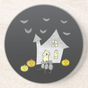 Halloween House, Black Cats, Bats, Pumpkins Coaster