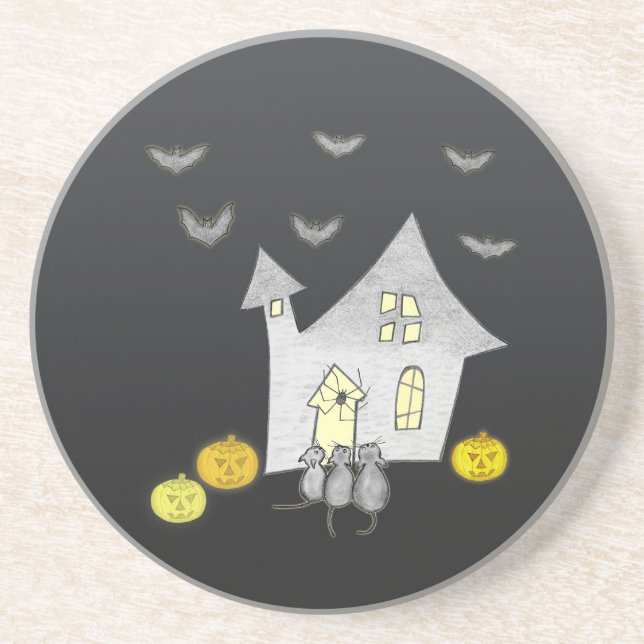 Halloween House, Black Cats, Bats, Pumpkins Coaster (Front)