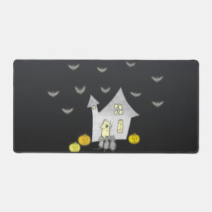 Halloween House, Black Cats, Bats, Pumpkins Desk Mat