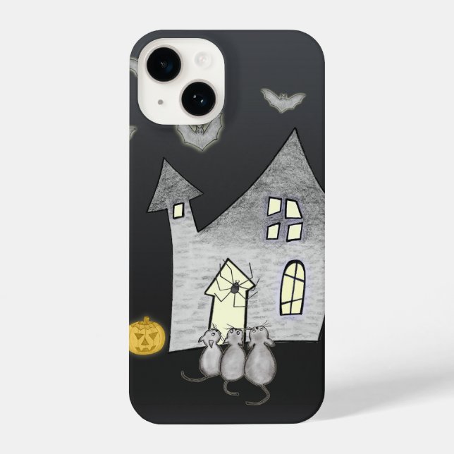 Halloween House, Black Cats, Bats, Pumpkins iPhone Case (Back)