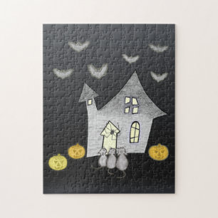 Halloween House, Black Cats, Bats, Pumpkins Jigsaw Puzzle
