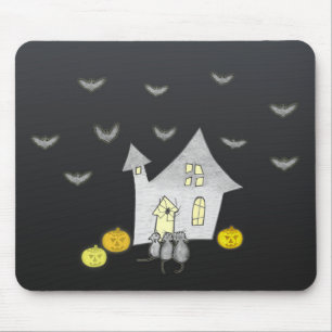Halloween House, Black Cats, Bats, Pumpkins Mouse Pad