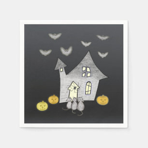 Halloween House, Black Cats, Bats, Pumpkins Napkin