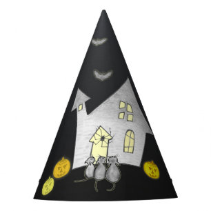 Halloween House, Black Cats, Bats, Pumpkins Party Hat