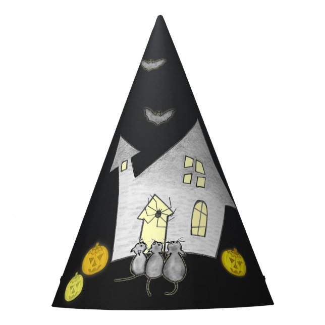 Halloween House, Black Cats, Bats, Pumpkins Party Hat (Front)